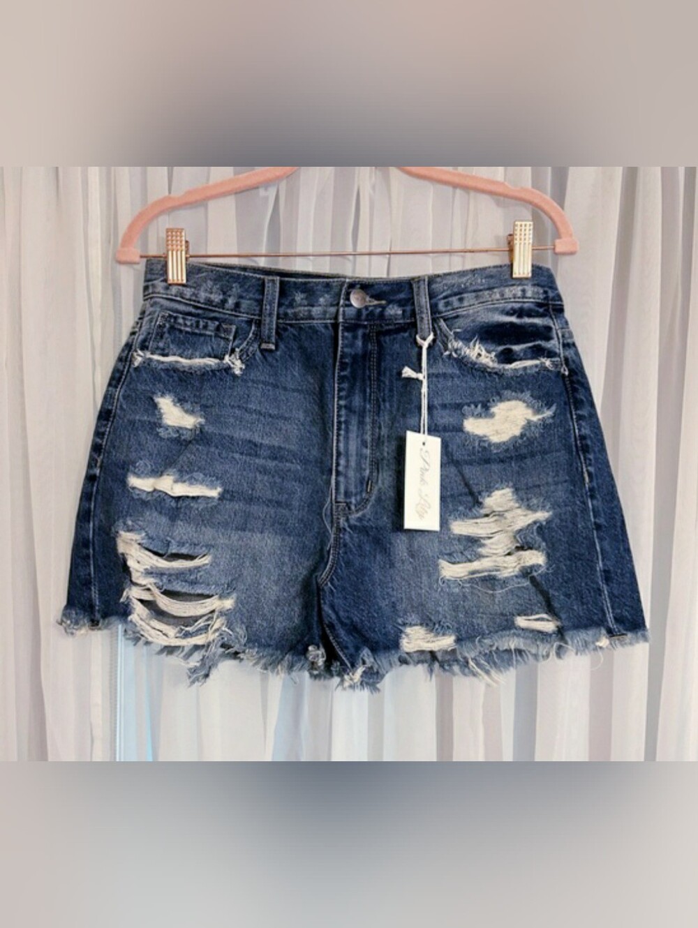 PINK LILY DISTRESSED DENIM SHORTS